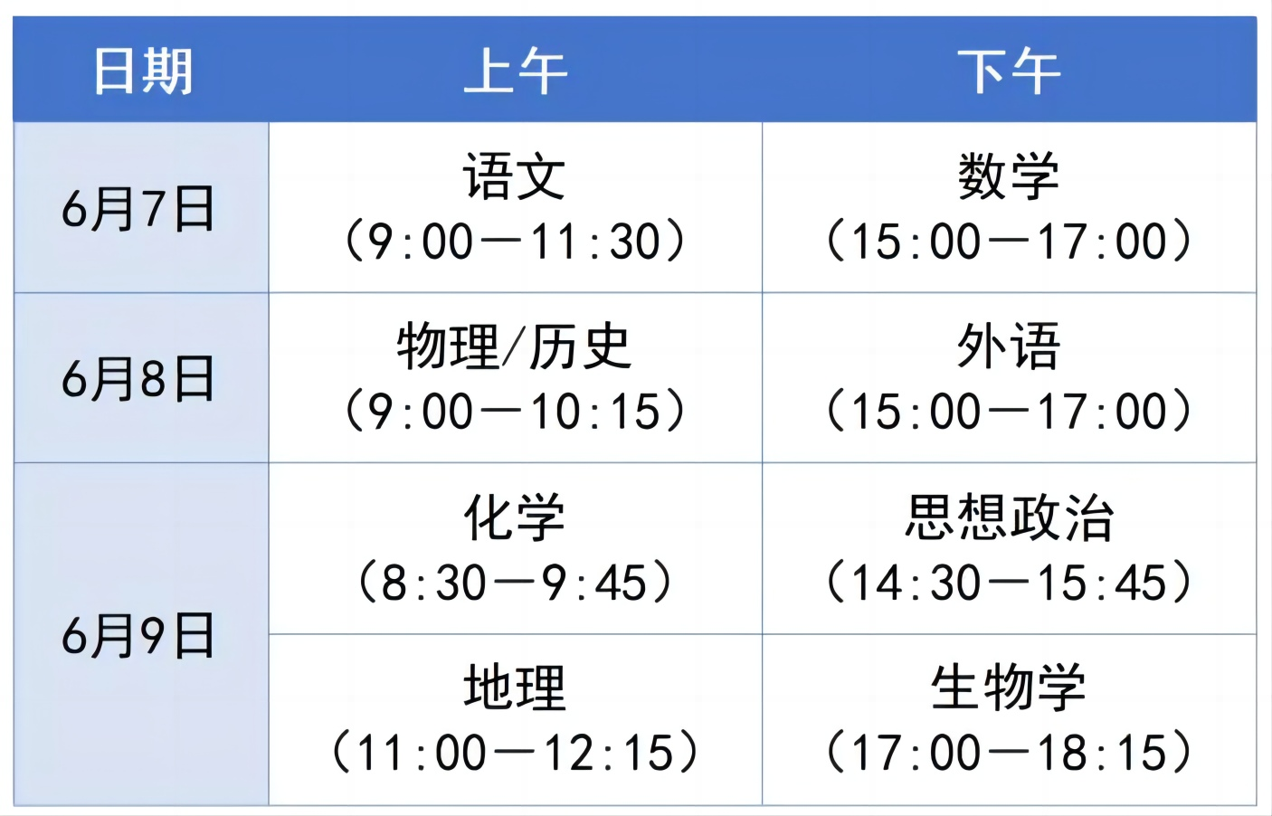 四川高考时间2025年时间表（各科目考试安排）