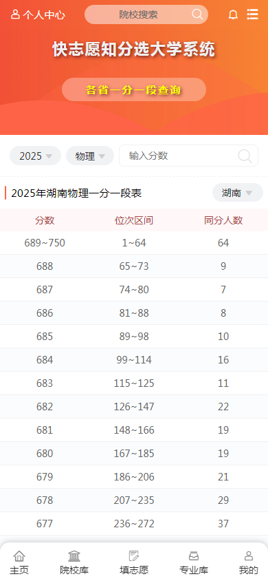 图2：湖南省2025年普通高考档分1分段统计表（物理科目组合）