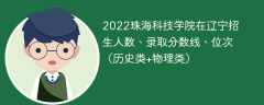 2022珠海科技学院在辽宁招生人数、录取分数线、位次（历史类+物理类）