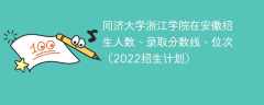 同济大学浙江学院在安徽招生人数、录取分数线、位次（2022招生计划）