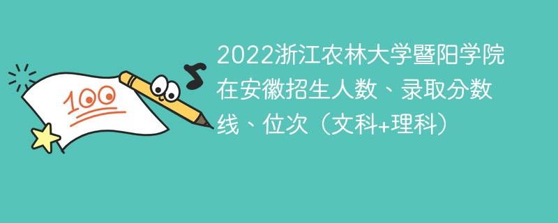 2022浙江农林大学暨阳学院在安徽招生人数、录取分数线、位次（文科+理科）