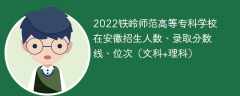 2022铁岭师范高等专科学校在安徽招生人数、录取分数线、位次（文科+理科）