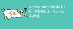 2022铜仁学院在贵州录取分数线、位次、招生人数（文科+理科）