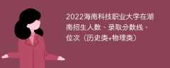 2022海南科技职业大学在湖南录取分数线、位次、招生人数（历史类+物理类）