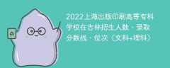 2022上海出版印刷高等专科学校在吉林录取分数线、位次、招生人数（文科+理科）