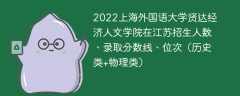 2022上海外國語大學賢達經濟人文學院在江蘇錄取分數線、位次、招生人數（歷史類+物理類）