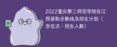 2022重庆第二师范学院在江西录取分数线及招生计划（含位次、招生人数）