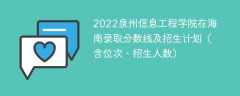 2022泉州信息工程学院在海南录取分数线及招生计划（含位次、招生人数）