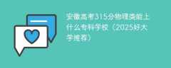 安徽高考315分物理类能上什么专科学校（2025好大学推荐）