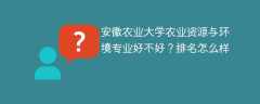 安徽农业大学农业资源与环境专业好不好？排名怎么样