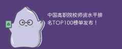 2025中国高职院校师资水平排名TOP100榜单发布！