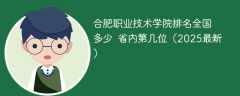 合肥职业技术学院排名全国多少 省内第几位（2025最新）