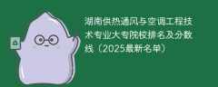 湖南供热通风与空调工程技术专业大专院校排名及分数线（2025最新名单）