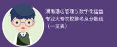 湖南酒店管理与数字化运营专业大专院校排名及分数线（一览表）