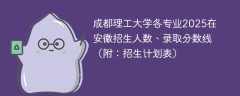 成都理工大学各专业2025在安徽招生人数、录取分数线（附：招生计划表）