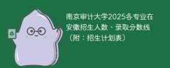南京审计大学2025各专业在安徽招生人数、录取分数线（附：招生计划表）
