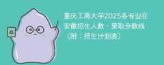 重庆工商大学2025各专业在安徽招生人数、录取分数线（附：招生计划表）