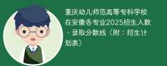 重庆幼儿师范高等专科学校在安徽各专业2025招生人数、录取分数线（附：招生计划表）