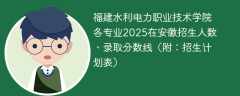 福建水利电力职业技术学院各专业2025在安徽招生人数、录取分数线（附：招生计划表）